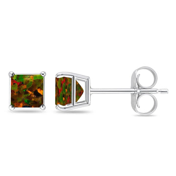 Solitaire Princess Stud Earrings Created Black Opal 925 Sterling Silver Wholesale